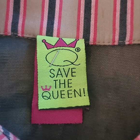 SAVE THE QUEEN long sleeve mixed fabric button down blouse, size L, colorful - Picture 9 of 11